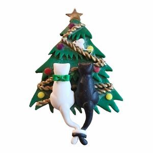 Vintage Kitty Cat Best Friends Christmas Tree Holiday Pin HT 1991